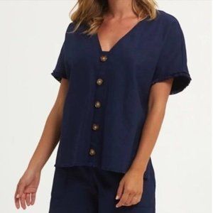 NWT Womens Oversized Size Small Marie Oliver Navy Blue Clara Button Front Top